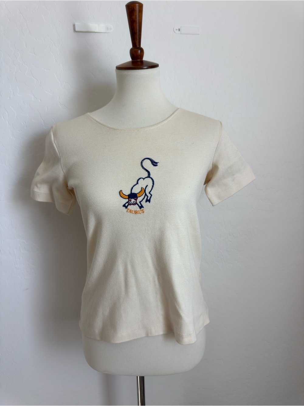 Vintage Cream Graphic Tee with Embroidered Taurus
